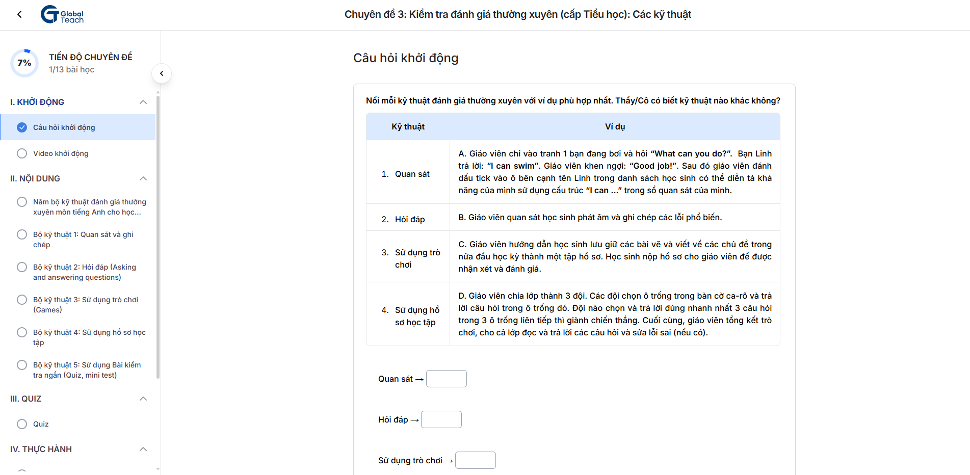 Giao diện học tập