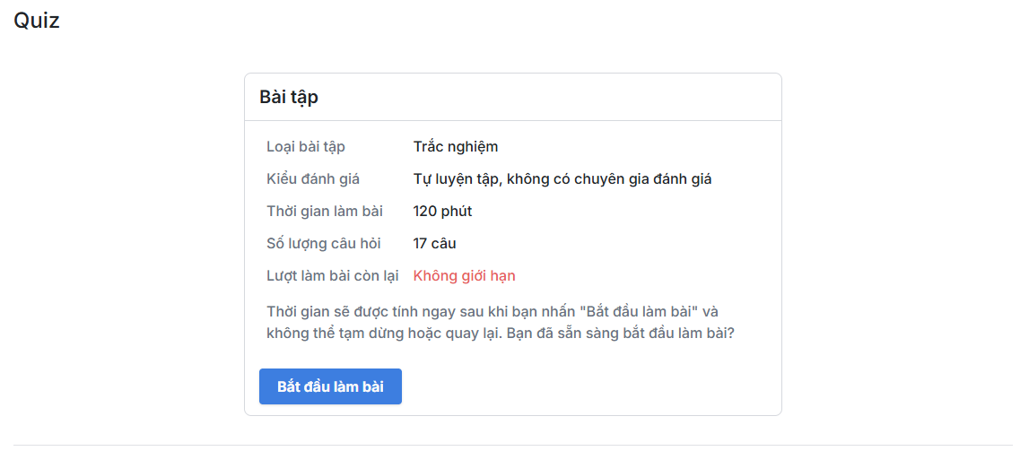 Thông tin bài Quiz