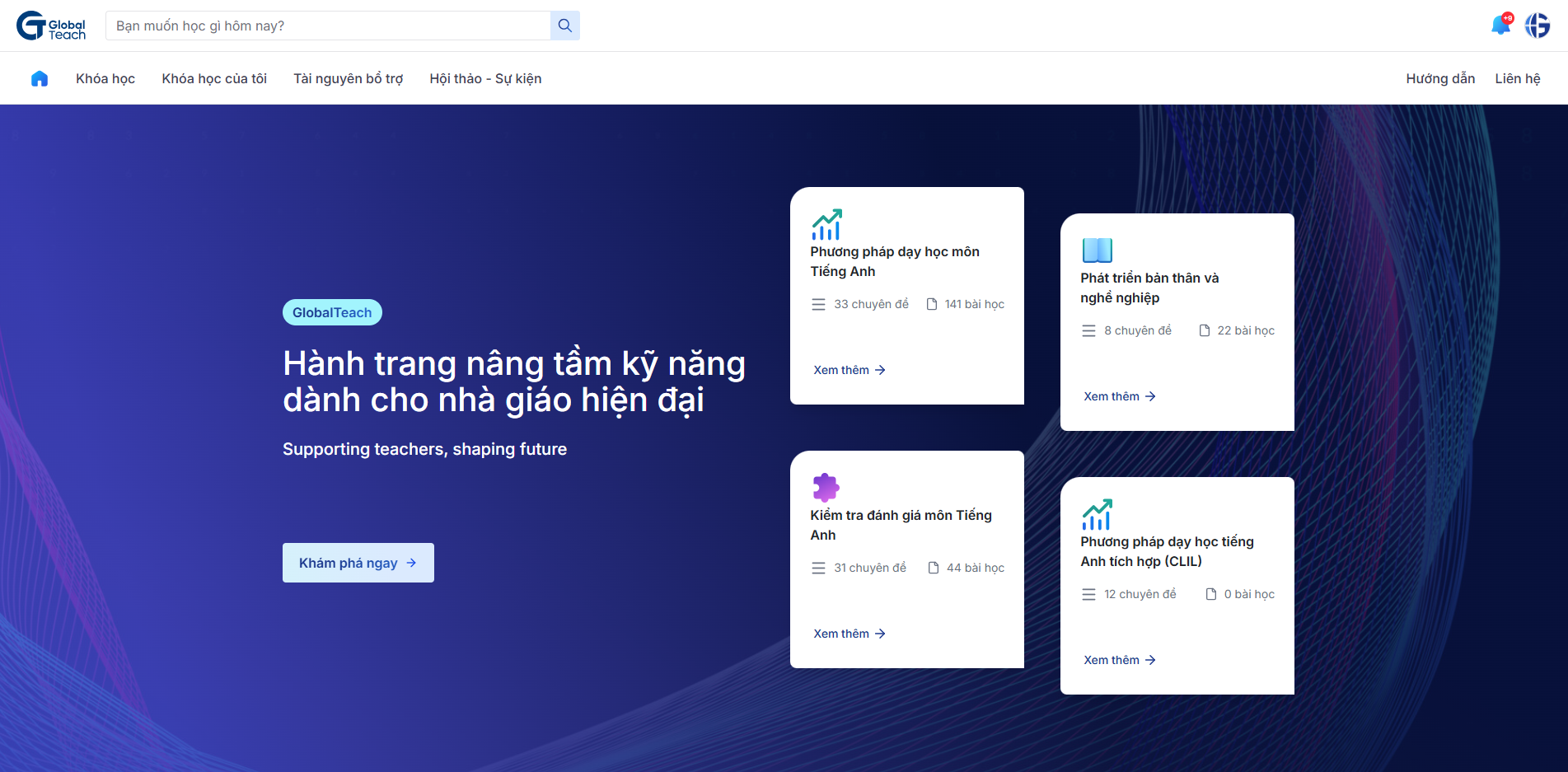 Giao diện trang chủ hệ thống GlobalTeach